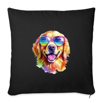 Cooler Golden Retriever Hund mit Sonnenbrille - Sofakissenbezug 45 x 45 cm - Schwarz - Vorne