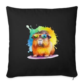 Cochon d’Inde coloré avec des lunettes de soleil - Housse de coussin décorative 45 x 45 cm - noir - Devant