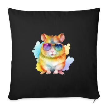 Cooler und bunter Hamster mit Sonnenbrille - Sofakissenbezug 45 x 45 cm - Schwarz - Vorne