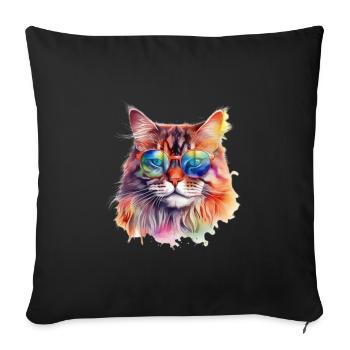 Chat Maine Coon coloré cool avec des lunettes de soleil - Housse de coussin décorative 45 x 45 cm - noir - Devant