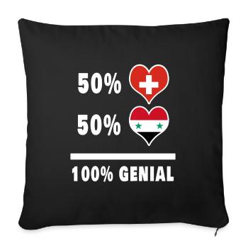 Syrien und Schweiz 100% Genial Flagge - Sofakissenbezug 45 x 45 cm - Schwarz - Vorne