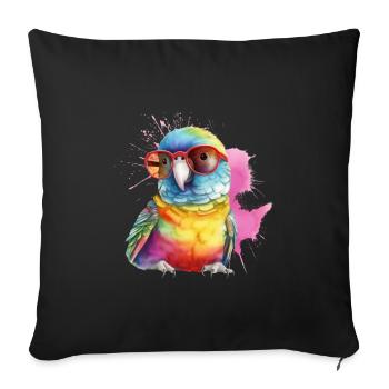 Colorful cool parrot with glasses - Sofa pillowcase 17,3'' x 17,3'' (45 x 45 cm) - black - Front