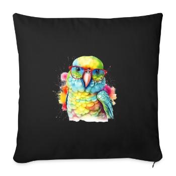 Colorful cool parrot with glasses - Sofa pillowcase 17,3'' x 17,3'' (45 x 45 cm) - black - Front