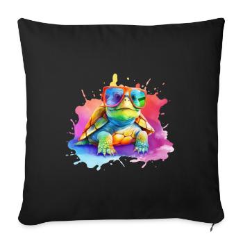 Colorful cool turtle with sunglasses - Sofa pillowcase 17,3'' x 17,3'' (45 x 45 cm) - black - Front