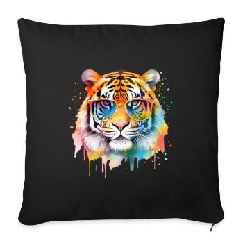 Tigre cool coloré avec des lunettes de soleil - Housse de coussin décorative 45 x 45 cm - noir - Devant