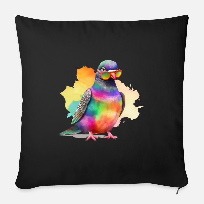 Bunte coole Taube mit Sonnenbrille - Sofakissenbezug 45 x 45 cm - Schwarz