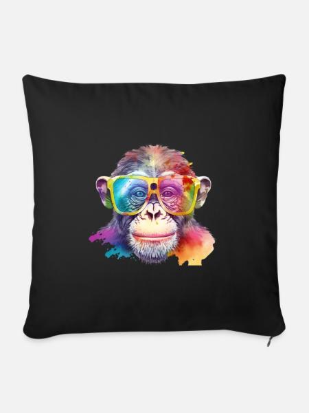Bunter cooler Affe mit Sonnenbrille Schimpanse - Sofakissenbezug 45 x 45 cm - Schwarz