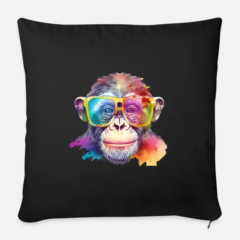 Bunter cooler Affe mit Sonnenbrille Schimpanse - Sofakissenbezug 45 x 45 cm - Schwarz