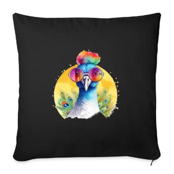 Colorful cool peacock with sunglasses - Sofa pillowcase 17,3'' x 17,3'' (45 x 45 cm) - black - Front