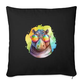 Buntes cooles Nilpferd mit Sonnenbrille - Sofakissenbezug 45 x 45 cm - Schwarz - Vorne
