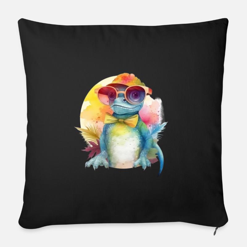 Colorful cool lizard dragon with sunglasses - Sofa pillowcase 17,3'' x 17,3'' (45 x 45 cm) - black