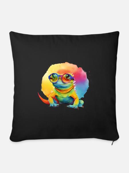 Bunte coole Echse Eidechse Gecko mit Sonnenbrille - Sofakissenbezug 45 x 45 cm - Schwarz