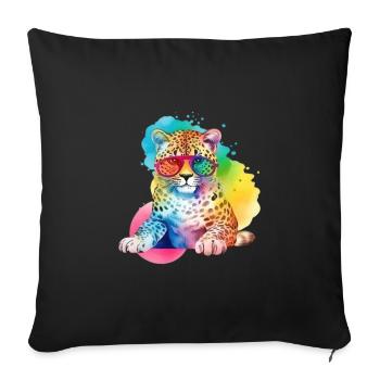 Colorful cool leopard with colorful sunglasses - Sofa pillowcase 17,3'' x 17,3'' (45 x 45 cm) - black - Front