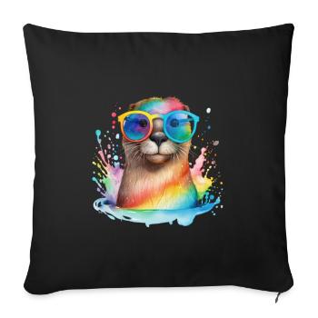 Loutre colorée et cool avec des lunettes de soleil - Housse de coussin décorative 45 x 45 cm - noir - Devant