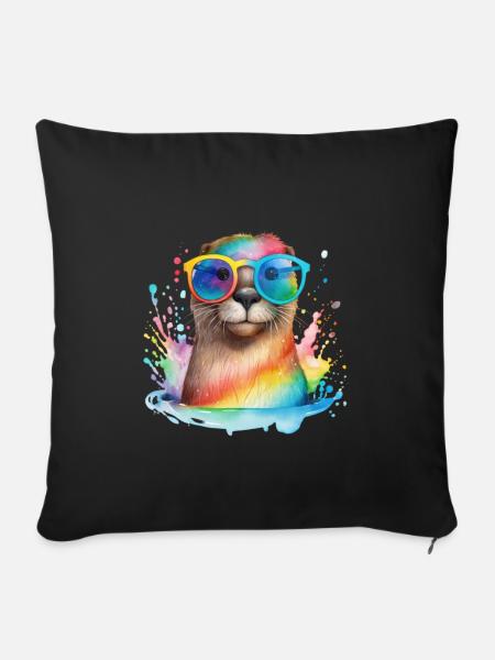 Loutre colorée et cool avec des lunettes de soleil - Housse de coussin décorative 45 x 45 cm - noir