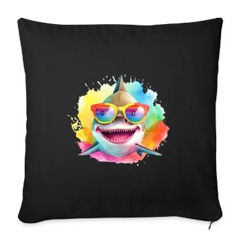 Colorful cool shark with sunglasses - Sofa pillowcase 17,3'' x 17,3'' (45 x 45 cm) - black - Front