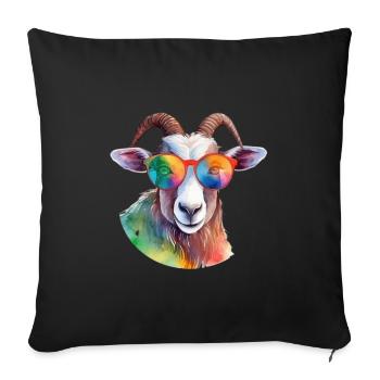 Cool colorful goat with sunglasses - Sofa pillowcase 17,3'' x 17,3'' (45 x 45 cm) - black - Front