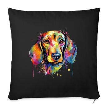 Cooler bunter Dackel Hund - Sofakissenbezug 45 x 45 cm - Schwarz - Vorne