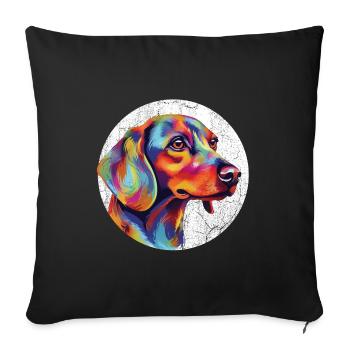 Cooler und bunter Dackel für Hundefreunde - Sofakissenbezug 45 x 45 cm - Schwarz - Vorne