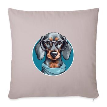 Teckel cool avec lunettes et écharpe chien - Housse de coussin décorative 45 x 45 cm - taupe clair - Devant