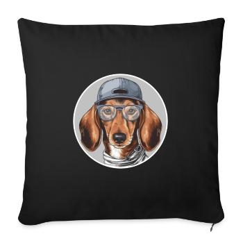 Teckel cool avec lunettes et chien casquette - Housse de coussin décorative 45 x 45 cm - noir - Devant