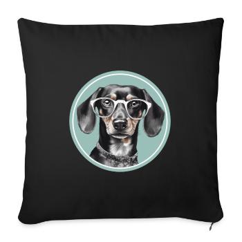 Süßer Dackel Hund mit Brille für Dackel-Fan - Sofakissenbezug 45 x 45 cm - Schwarz - Vorne
