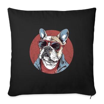 Lustige Französische Bulldogge Hund mit Brille - Sofakissenbezug 45 x 45 cm - Schwarz - Vorne