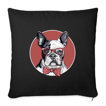 Lustige Französische Bulldogge Hund mit Brille - Sofakissenbezug 45 x 45 cm - Schwarz - Vorne