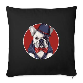 Funny French Bulldog Dog Hat and Bow Tie - Sofa pillowcase 17,3'' x 17,3'' (45 x 45 cm) - black - Front