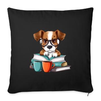 Funny dog with glasses, books and coffee mug - Sofa pillowcase 17,3'' x 17,3'' (45 x 45 cm) - black - Front