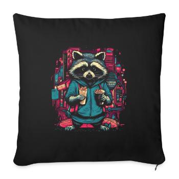 Raton laveur Fast-food Raton laveur Animal Coloré - Housse de coussin décorative 45 x 45 cm - noir - Devant
