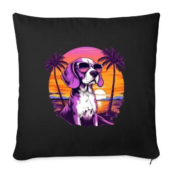 Beagle with sunglasses on the beach retro - Sofa pillowcase 17,3'' x 17,3'' (45 x 45 cm) - black - Front