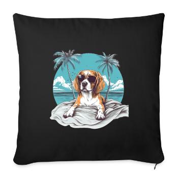 Beagle avec des lunettes de soleil sur la plage vintage - Housse de coussin décorative 45 x 45 cm - noir - Devant