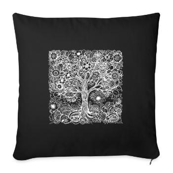 Boho Baum aus vielen detaillierten Blumen Mustern - Sofakissenbezug 45 x 45 cm - Schwarz - Vorne