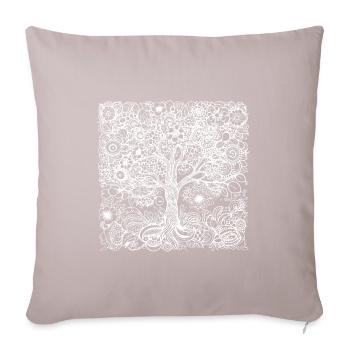 Boho Baum aus vielen detaillierten Blumen Mustern - Sofakissenbezug 45 x 45 cm - helles Taupe - Vorne