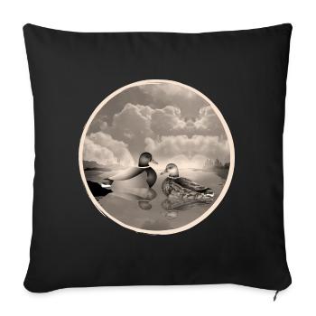 Duck couple in duck pond in nostalgic sepia - Sofa pillowcase 17,3'' x 17,3'' (45 x 45 cm) - black - Front