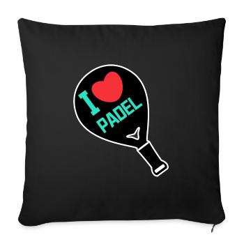 Déclaration de cœur de joueur de raquette J’aime le padel - Housse de coussin décorative 45 x 45 cm - noir - Devant