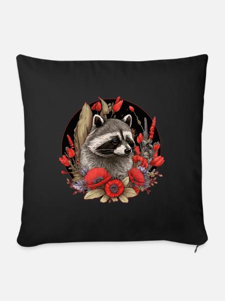 Waschbär Waldtiere - Sofakissenbezug 45 x 45 cm - Schwarz