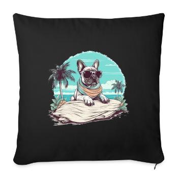 French-bulldog with sunglasses at the beach - Sofa pillowcase 17,3'' x 17,3'' (45 x 45 cm) - black - Front