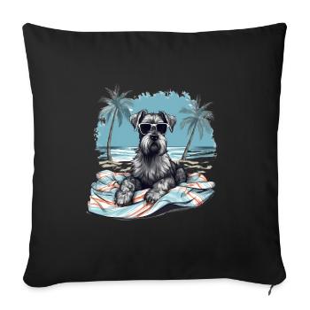 Schnauzer avec des lunettes de soleil à la plage - Housse de coussin décorative 45 x 45 cm - noir - Devant