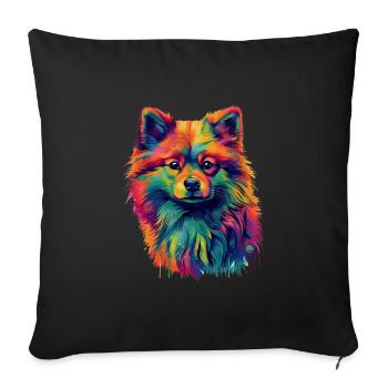 Chien de Poméranie coloré - Housse de coussin décorative 45 x 45 cm - noir - Devant