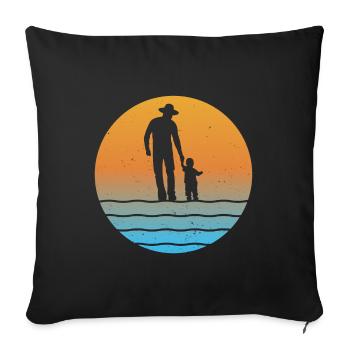 Père au coucher du soleil avec fils père fils grand-père et petit-fils - Housse de coussin décorative 45 x 45 cm - noir - Devant