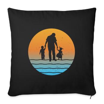 Père et fille fils grand-père et petite-fille et petit-fils - Housse de coussin décorative 45 x 45 cm - noir - Devant