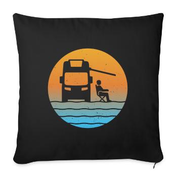 Camping-car coucher de soleil camping t-shirt camping-car - Housse de coussin décorative 45 x 45 cm - noir - Devant