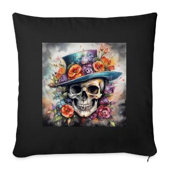 TÊTE DE MORT AU CHAPEAU FLEURI - Housse de coussin décorative 45 x 45 cm - noir - Devant