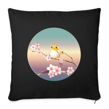 Canary with crown on cherry blossom branch - Sofa pillowcase 17,3'' x 17,3'' (45 x 45 cm) - black - Front