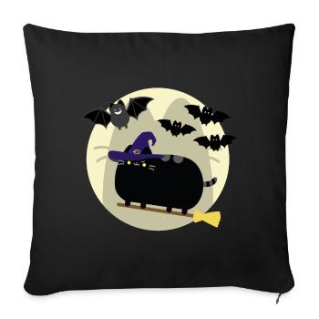 Katzen Hexe und Fledermäuse im Vollmond Halloween - Sofakissenbezug 45 x 45 cm - Schwarz - Vorne