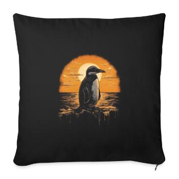 Pinguin im Sonnenuntergang - Sofakissenbezug 45 x 45 cm - Schwarz - Vorne