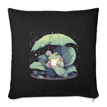 Frosch unter dem Schirm zwischen den Blättern - Sofakissenbezug 45 x 45 cm - Schwarz - Vorne