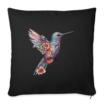 Niedlicher Kolibri Vogel mit Blumen - Sofakissenbezug 45 x 45 cm - Schwarz - Vorne